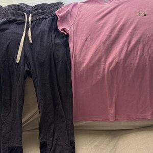 Under Armour Kids Black Sweatpants with Pink Performance Tee